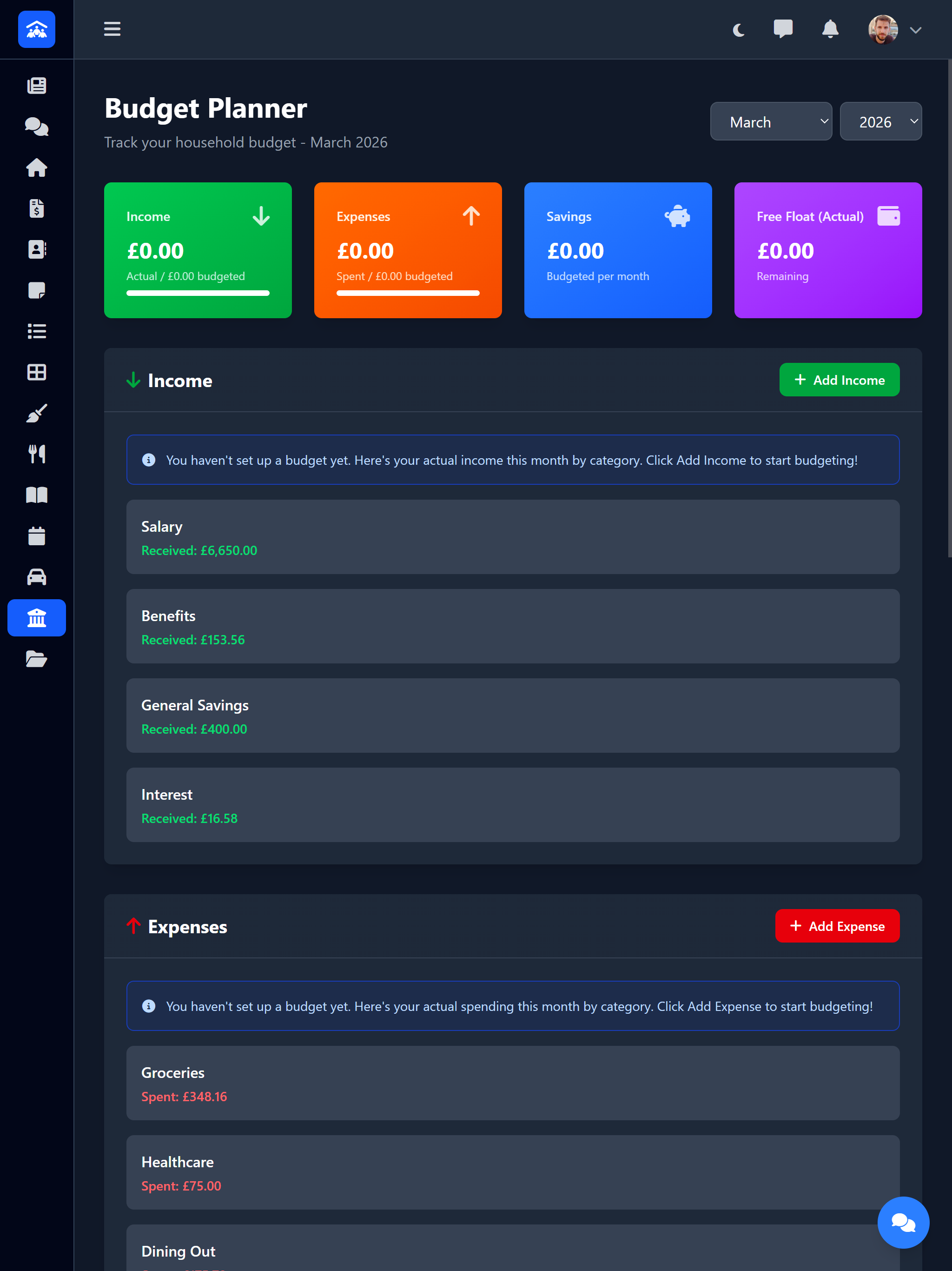 Budget Creation and Management showing budget categories and spending tracking