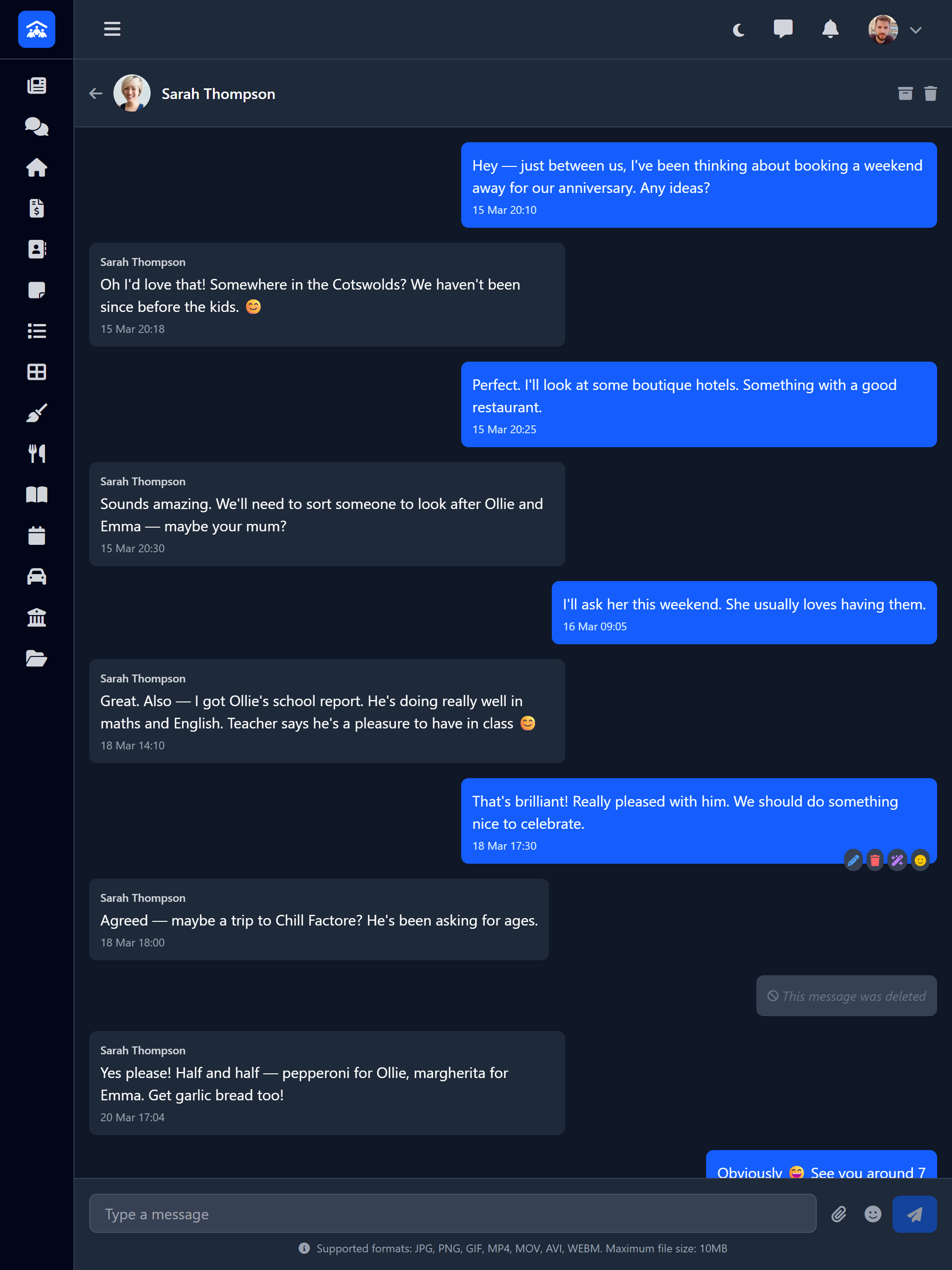 Family chat showing a conversation between circle members
